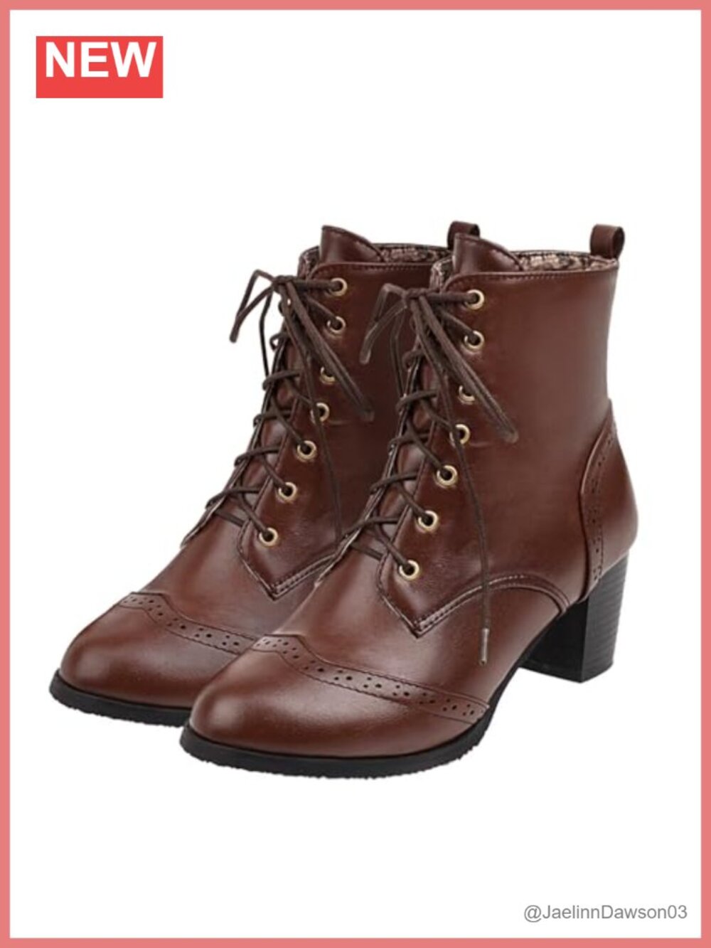 Brogue Ankle Boots Lace Up Chunky Block Heel Round Toe Bootie